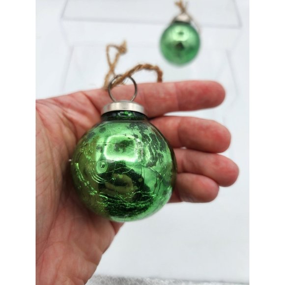 Vintage Kugel Style Green Crackle Mercury Glass Ball Christmas Ornament - Picture 7 of 7